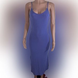 Cozy Purple Ribbed Stretch Split Cami lounge Maxi Dress